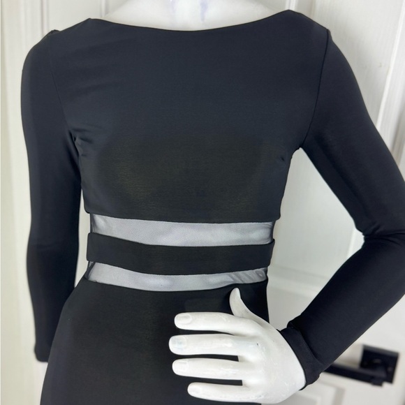 Bebe Elegant Black Sheer Panel Dress. D35 - Picture 7 of 15